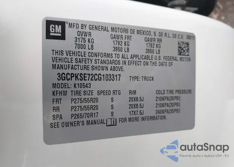 2012 Chevrolet Silverado 1500 Lt из США, поврежденный, VIN 3GCPKSE72CG103317